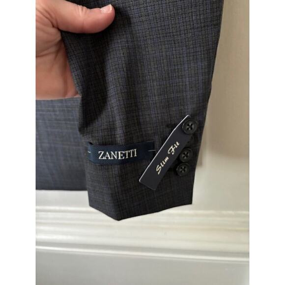 NWT Zanetti Mateo Gray Micro Plaid Two Button Suit Jacket Wool Blend Blazer 44R - Picture 6 of 8